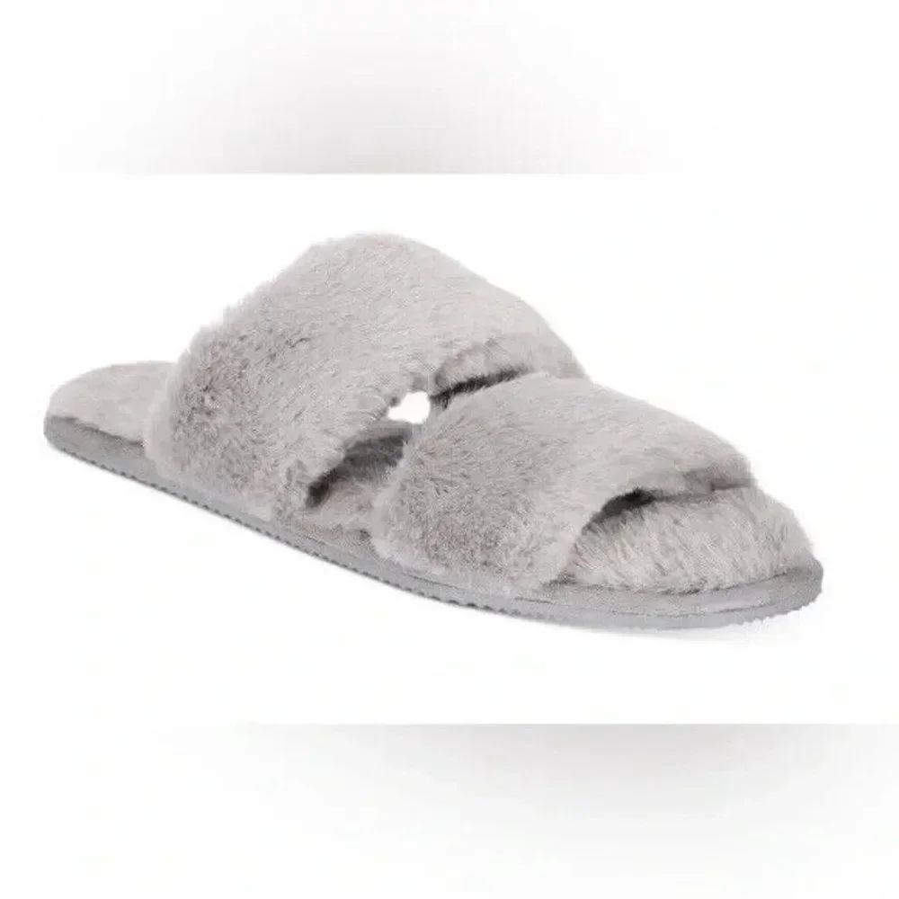 Alfani Women's Faux Fur Slide Boxed Slippers Tornado Grey Medium New